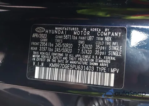 2023 Hyundai Palisade Calligraphy z USA, uszkodzony, nr VIN KM8R7DGE5PU631403